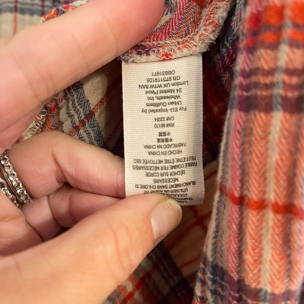 Free People Flannel Red and White Plaid Button-Up Shirt - Picture 4 of 6